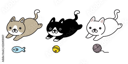 cat vector icon logo kitten calico character cartoon illustration yarn ball fish bell clip art