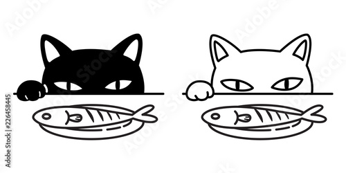 cat vector icon logo paw fish black kitten calico food cartoon character illustration doodle