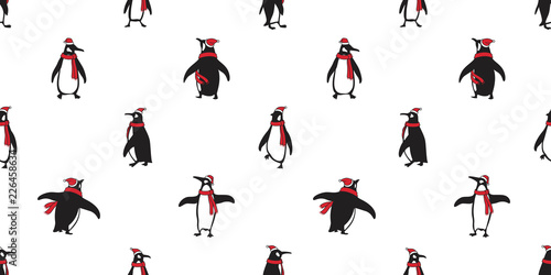 penguin Seamless pattern vector Christmas Santa Claus Hat Xmas bear polar salmon fish cartoon scarf isolated tile background repeat wallpaper illustration