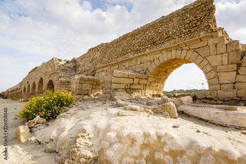 The Roman aqueduct, Caesarea, Israel. photo
