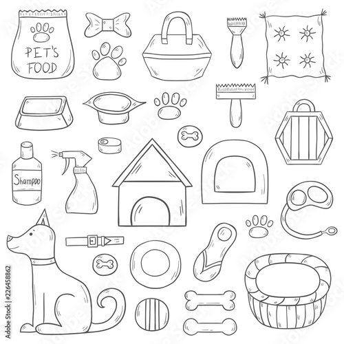 Vector hand drawn dog stuff icons