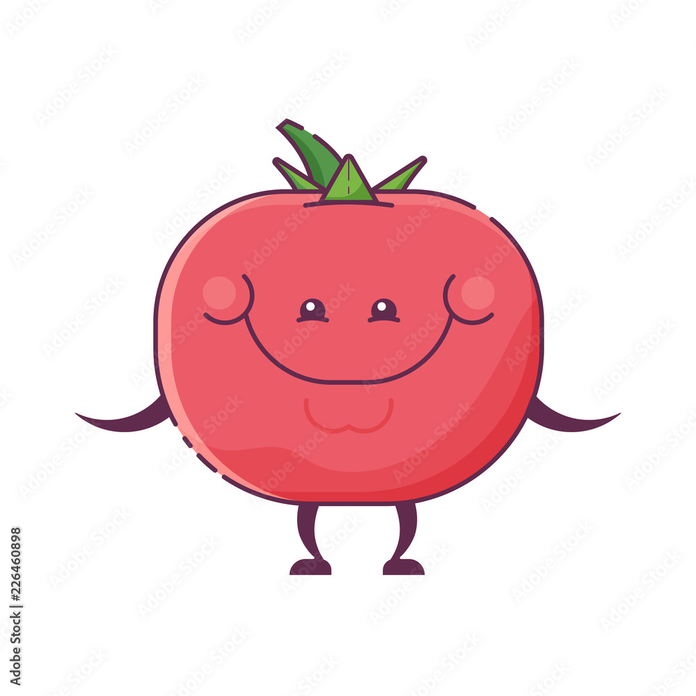 Tomato man icon. Smiling vegan mascot in flat design. Happy vegetable  character. Stock Vector | Adobe Stock