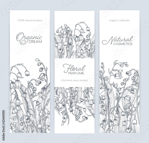 Bundle of vertical banner, label or tag templates with gorgeous woodland lily...
