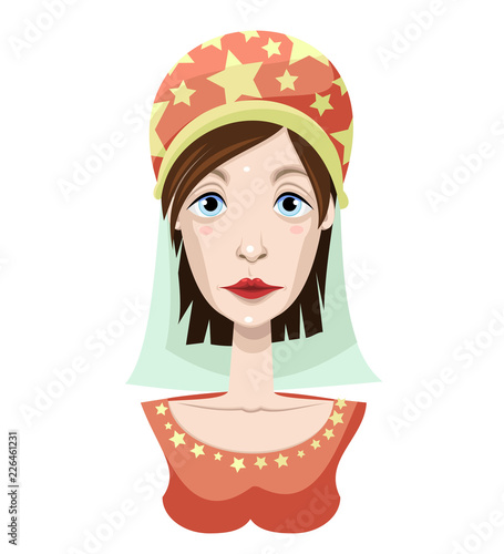Magic character. Portrait. Princess in turban. Vector. 