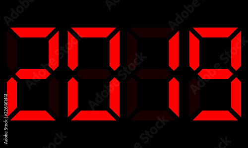 Red electronic numbers 2019. Vector illustration