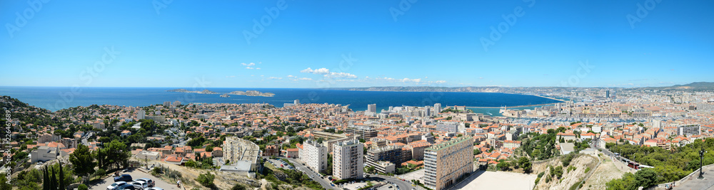 panoramic view of marseille France old harbour and cityscape view from the hill of notre dame de la garde famous landmark