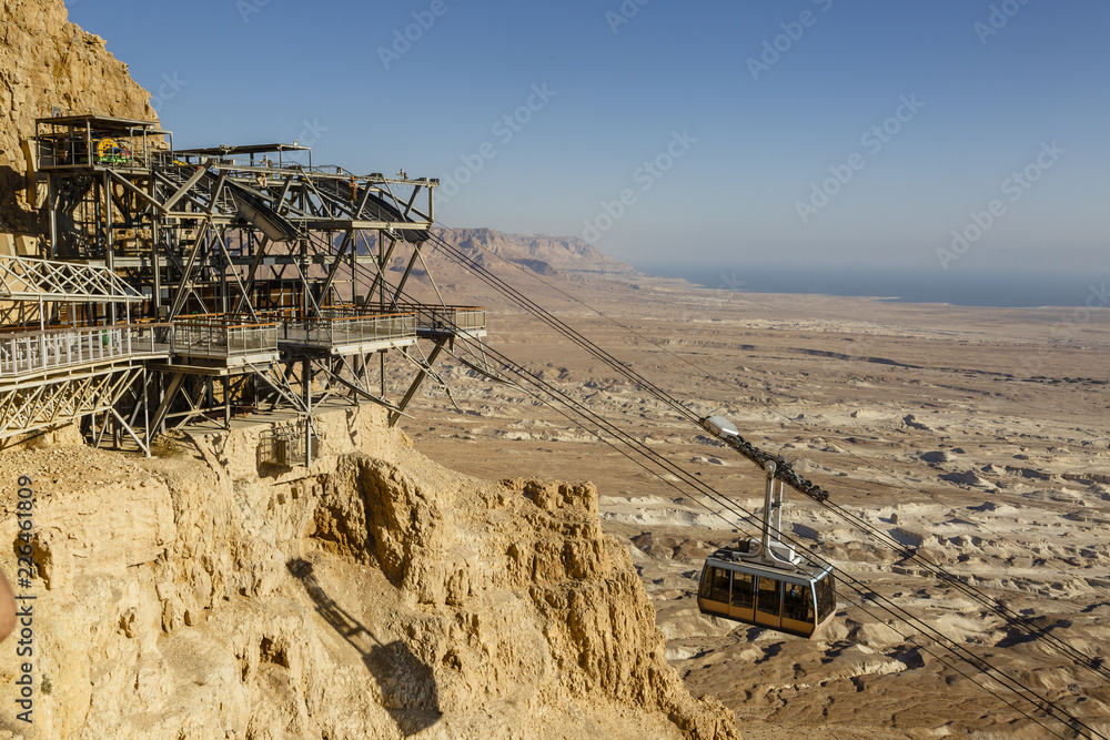 The cable car leading to the Masada fortress at the edge of the Judean  Desert, Israel. Stock Photo | Adobe Stock