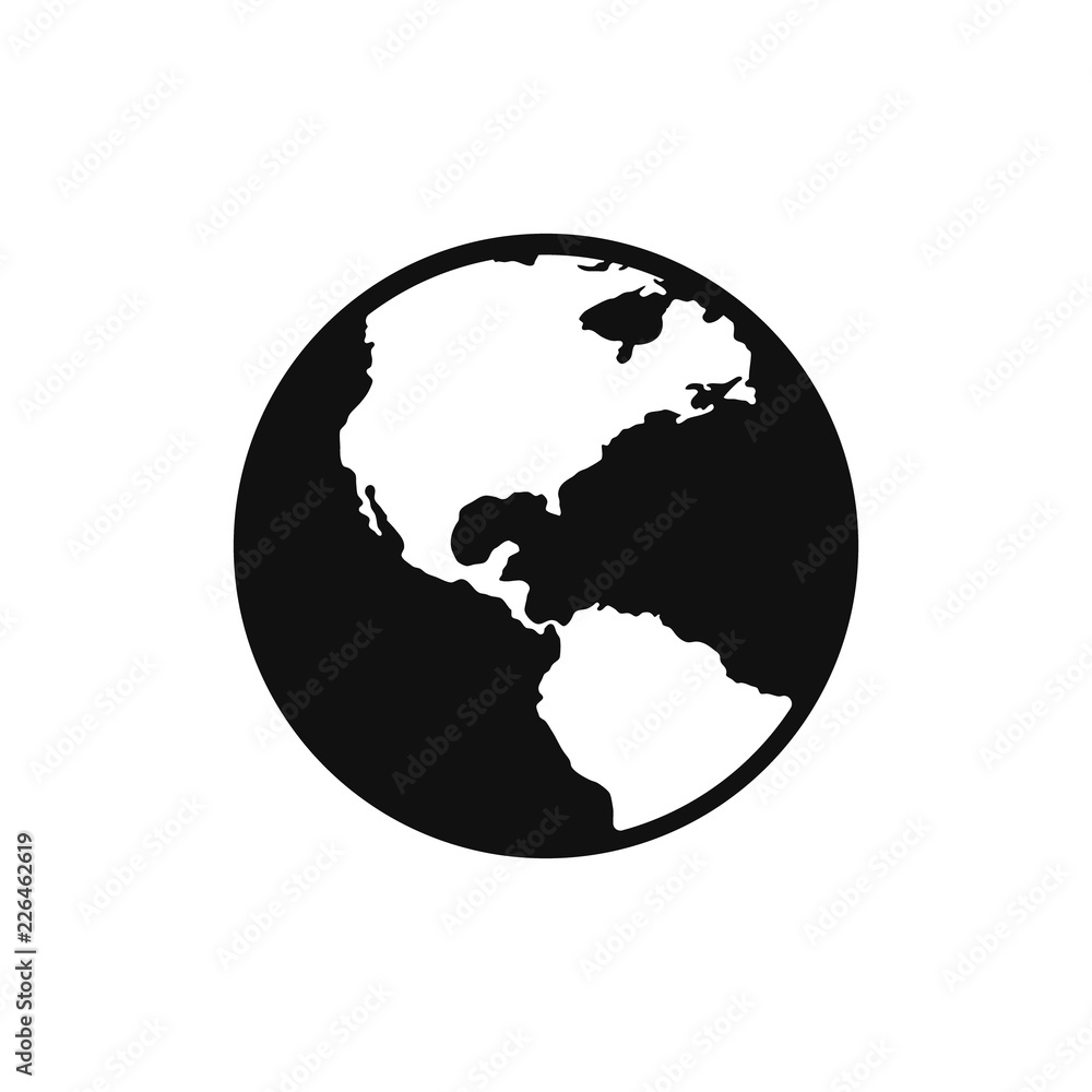Flat planet Earth icon. Illustration of a world globe isolated on a ...
