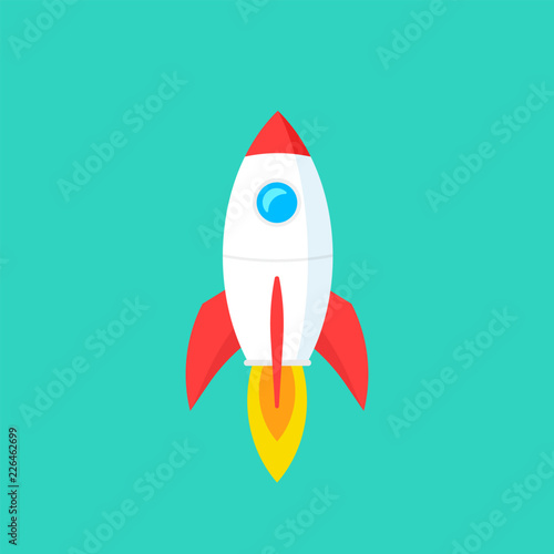 Startup business concept, rocket or rocketship launch, idea of successful business project start up,innovation strategy, boost technology, vector illustration creative background.