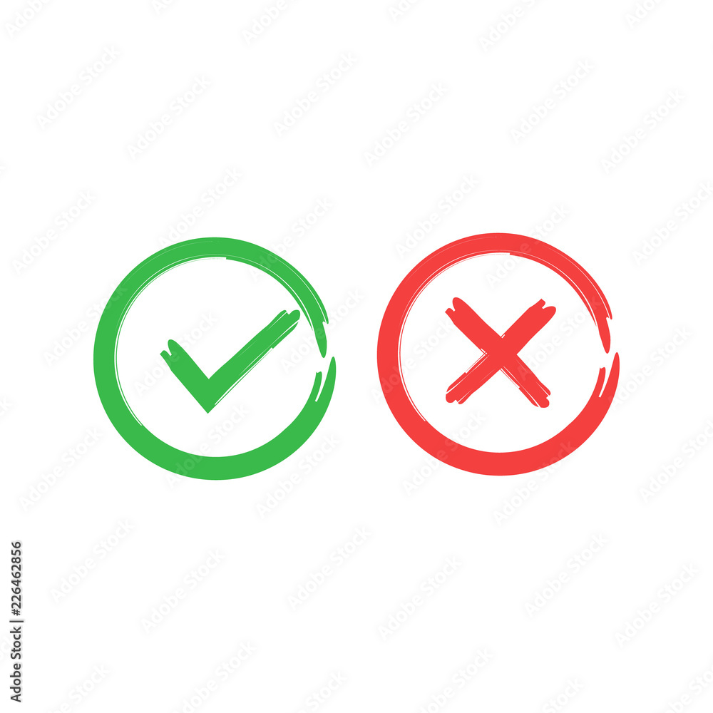 Tick icon set. Stylish check mark icon set in green and red color, Flat design, vector illustration on background. Tick icon set. Stylish check mark icon set in green and red color, Flat design, vector illustration on background.