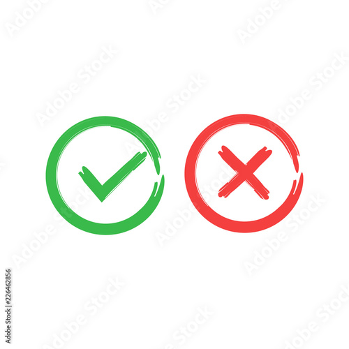 Tick icon set. Stylish check mark icon set in green and red color, Flat design, vector illustration on background.