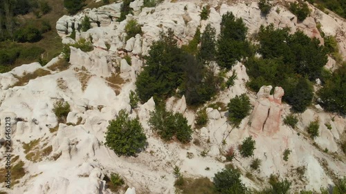 Petrified Wedding or Stone Wedding beautiful formations near Zimzelen village, Kadzhali region, Bulgaria. Aerial drone footage