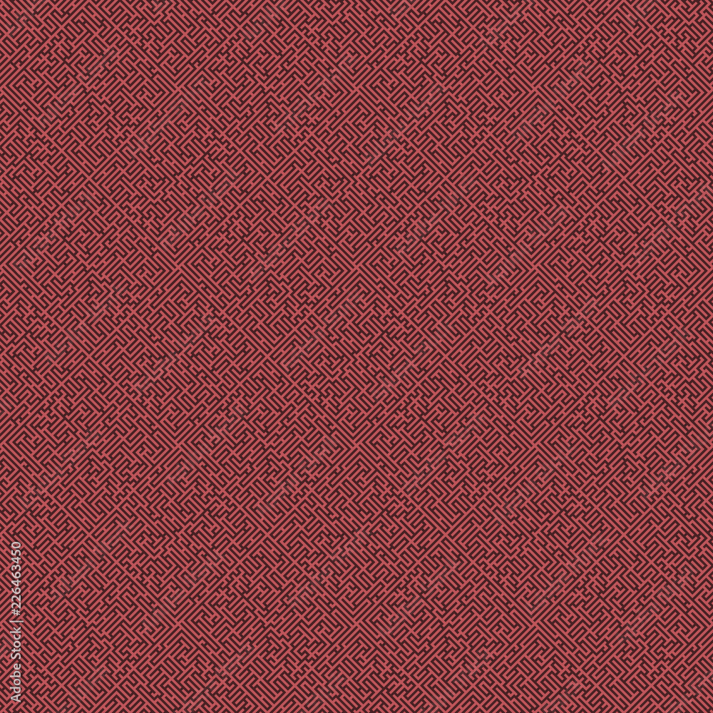 Fototapeta premium Labyrinth background. Geometric irregular backdrop. Abstract red seamless line maze pattern. 