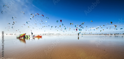 Kite surfing at Essaouira Beach, Morocco photo