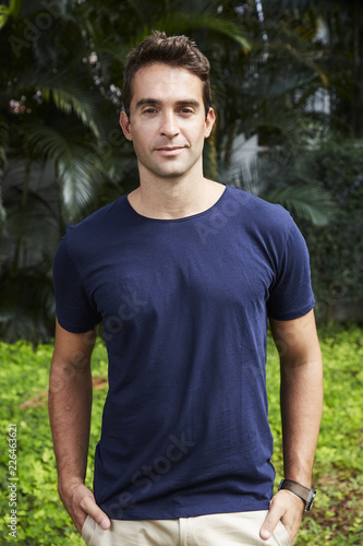 Good looking guy in blue t-shirt, portrait © sanneberg