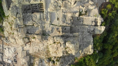 Top view of the ancient Thracian city of Perperikon in the Eastern Rhodopes, Bulgaria. Aerial drone footage