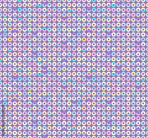 Circle shiny pony unicorn sequins seamless pattern. Fishscale emroidery. Vector background.