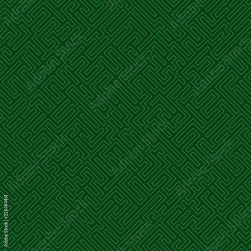 Labyrinth background. Geometric irregular backdrop. Abstract green seamless line maze pattern. 