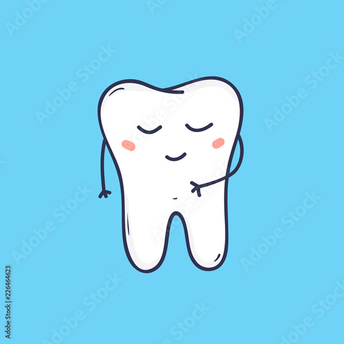 Cute cheerful molar tooth with peaceful face