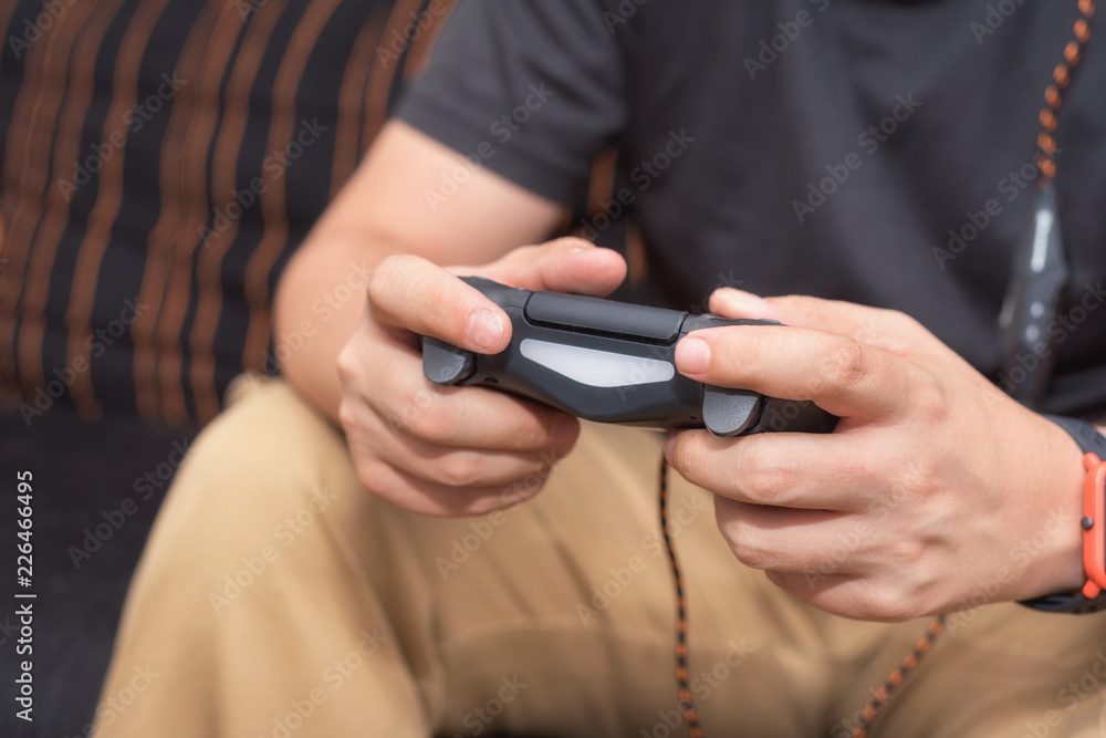 Young man playing video games