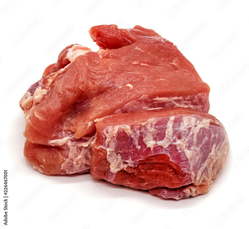 Piece of fresh raw meat isolated on white background