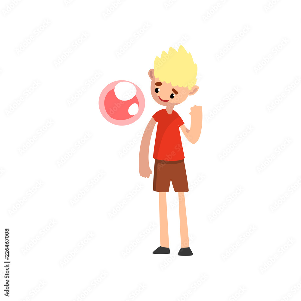 Cute blonde boy playong with soap bubble cartoon vector Illustration on a white background Cute blonde boy playong with soap bubble cartoon vector Illustration on a white background