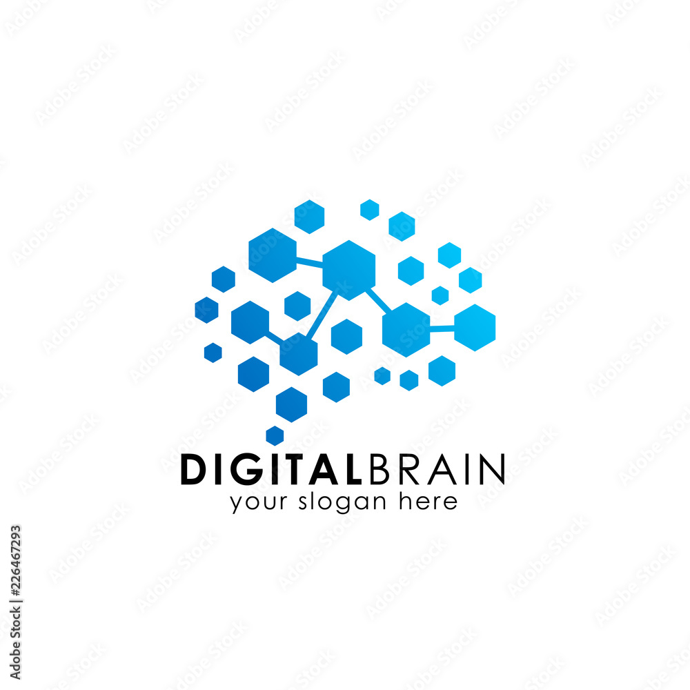 brain connection logo with hexagon. digital brain. brain hub logo design vector icon brain connection logo with hexagon. digital brain. brain hub logo design vector icon