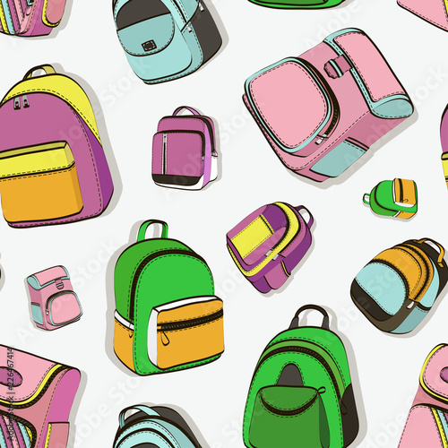 Colored teenager school backpacks pattern