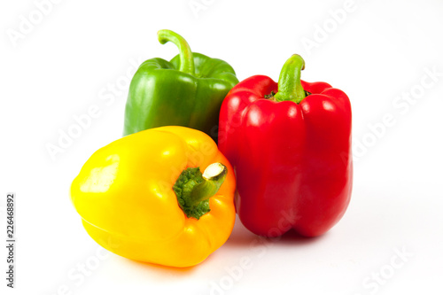 bell peppers over white background, Green, yellow and red Fresh bell pepper
