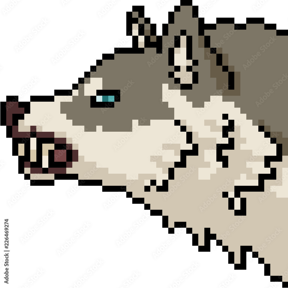vector pixel art wolf angry