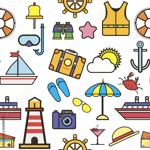 Summer vacation to seaside  holidays icons set vector