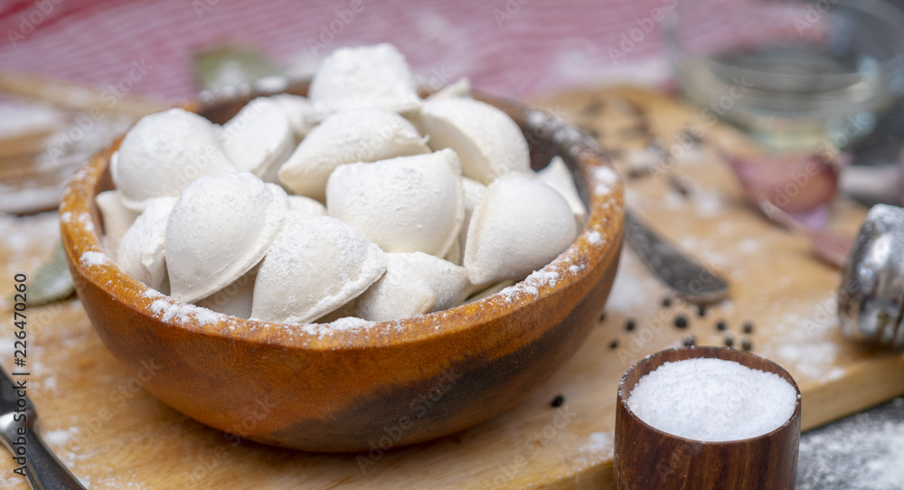 Dumplings made from meat and flour. With black pepper, garlic and bay leaf. Dumplings made from meat and flour. With black pepper, garlic and bay leaf.