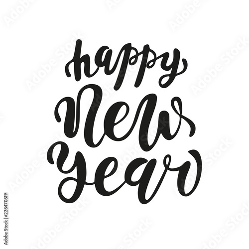 Happy New Year hand written lettering on a white isolated background. Happy New Year card design. 