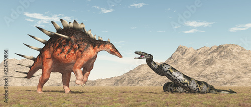 Dinosaurier Kentrosaurus und Riesenschlange Titanoboa © Michael Rosskothen