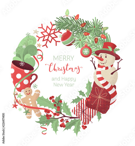 Vector Christmas round frame.