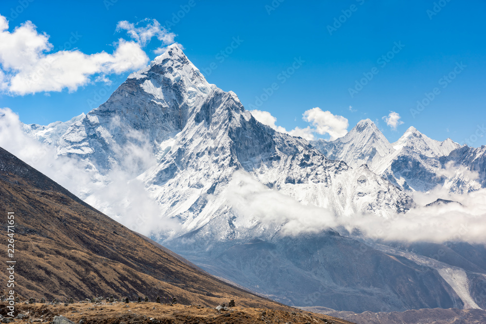 Ama Dablam mount in Sagarmatha National park, Everest region, Nepal. Ama Dablam (6858 m) is one of the most spectacular mountains in the world and a true alpinists dream.