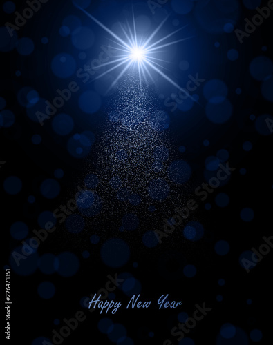 Blue shiny Happy New Year greeting card.