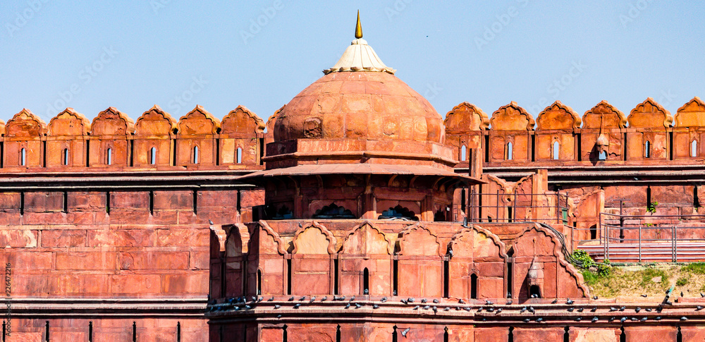 A tomb of Red Fort(Lal Qila) along with its architectural marvel walls ...