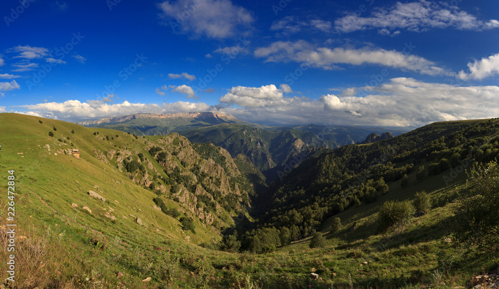 Panoramic view of the high plateau in the North Caucasus in Russia.