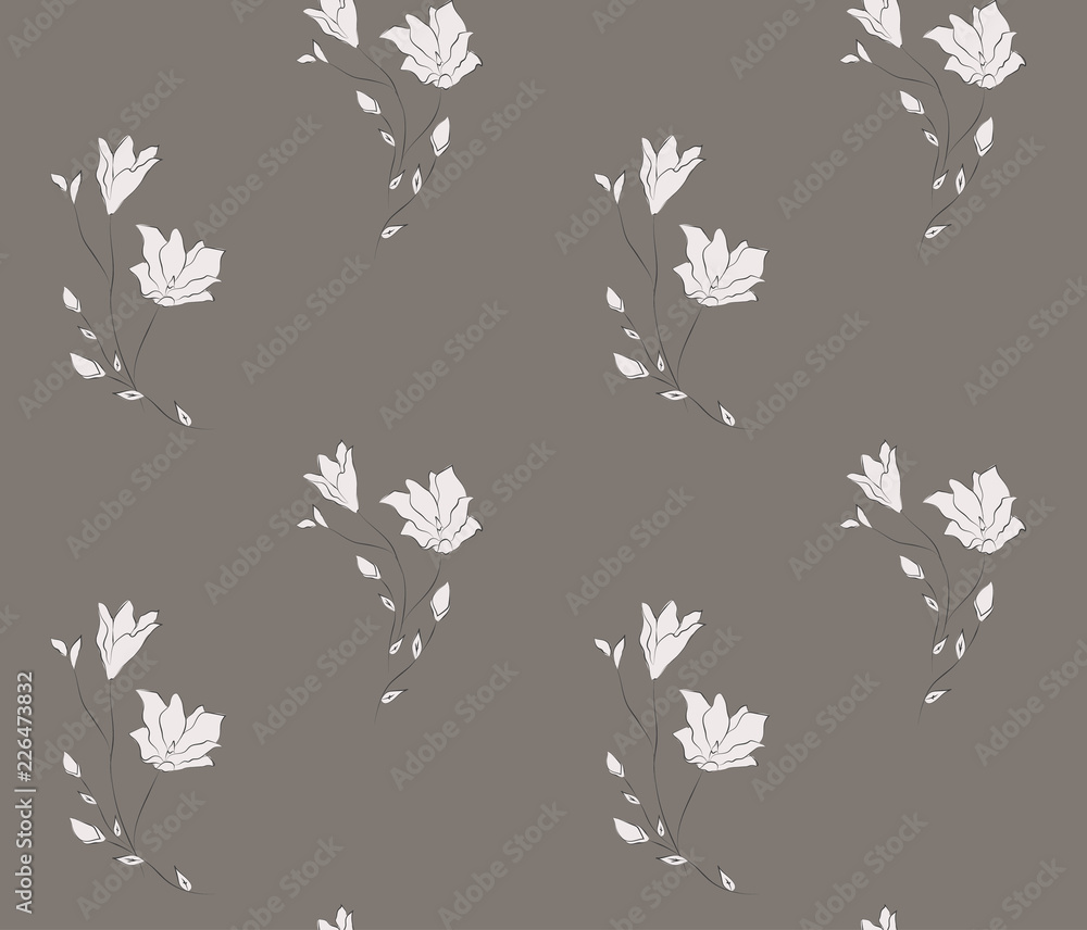 Vector Seamless Pattern with Drawn Flowers, Florals