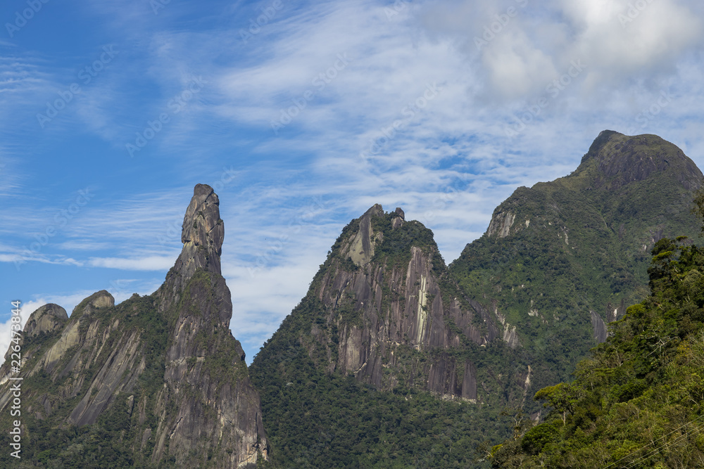 God's finger landscape, Rio de Janeiro state mountains. Located near the town of Teresopolis, Brazil, South America. Space to write texts, Writing background. 
