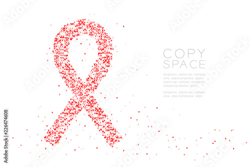 Abstract Geometric Low polygon square box pixel and Triangle pattern HIV Red ribbon shape, World AIDS Day concept design red color illustration on white background with copy space, vector eps 10