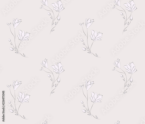Vector Seamless Pattern with Drawn Flowers, Florals