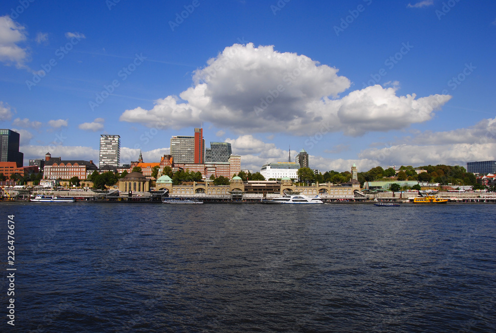 panorama view on the Landungsbrücken in Hamburg in Germany