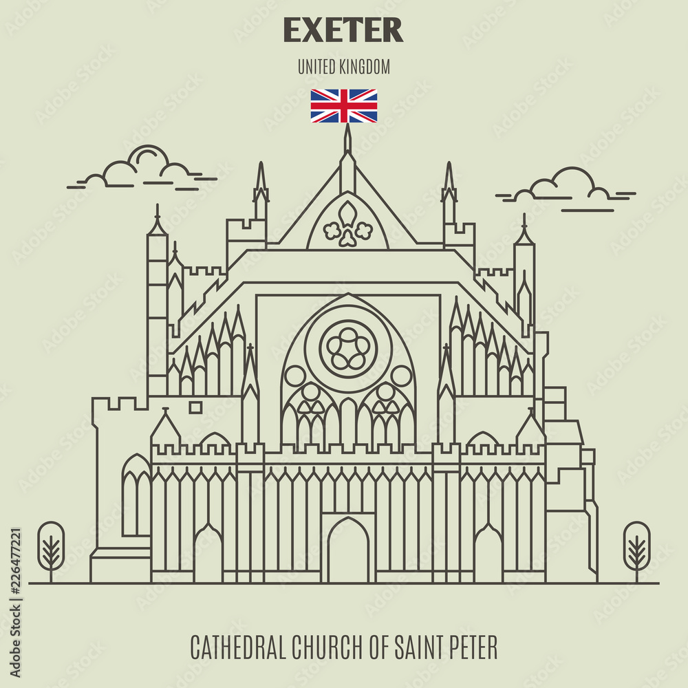 Cathedral Church of Saint Peter at Exeter, UK. Landmark icon