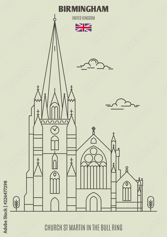 Church St Martin in the Bull Ring in Birmingham, UK. Landmark icon