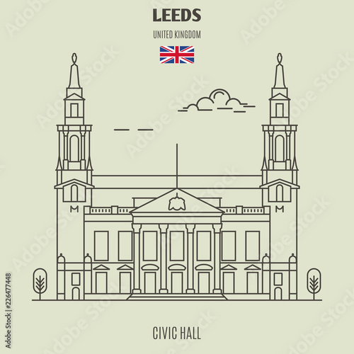 Civic Hall iin Leeds, UK. Landmark icon