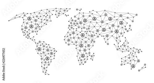 Global people social media networking. Business digital communication vector concept with 3d globe. Social internet connection, network connect global illustration