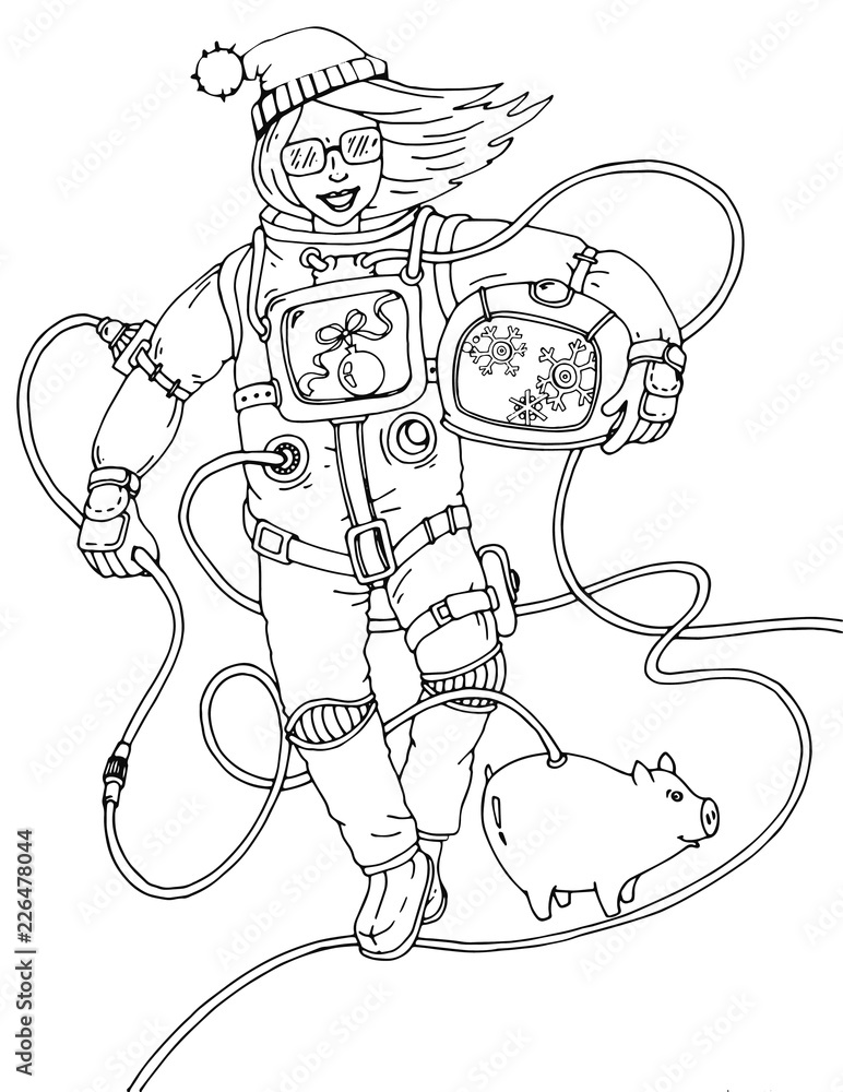 Fototapeta premium Vector illustration of an astronaut on new year, new year of the pig