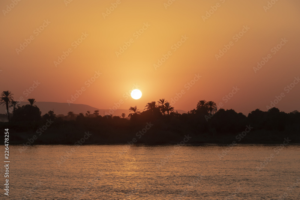 Sunset over the Nile river in Egypt